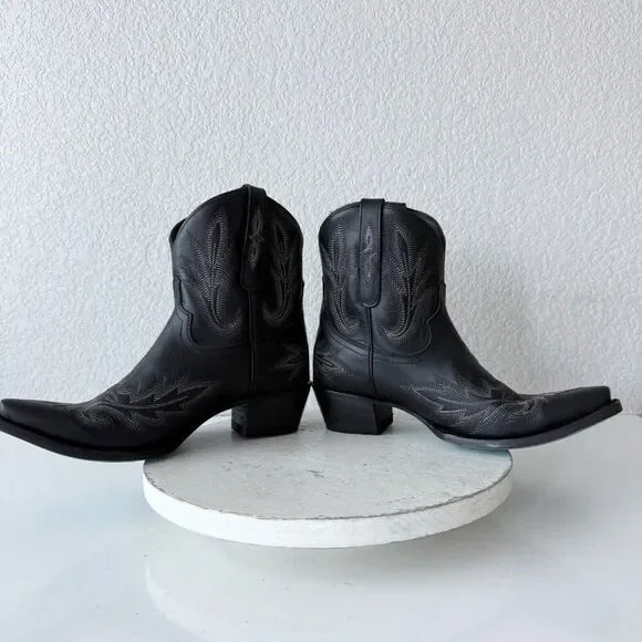 NEW Lane LEXINGTON Womens Cowboy Bootie 9.5 Black Leather Western Cowgirl Boots - Picture 6 of 10